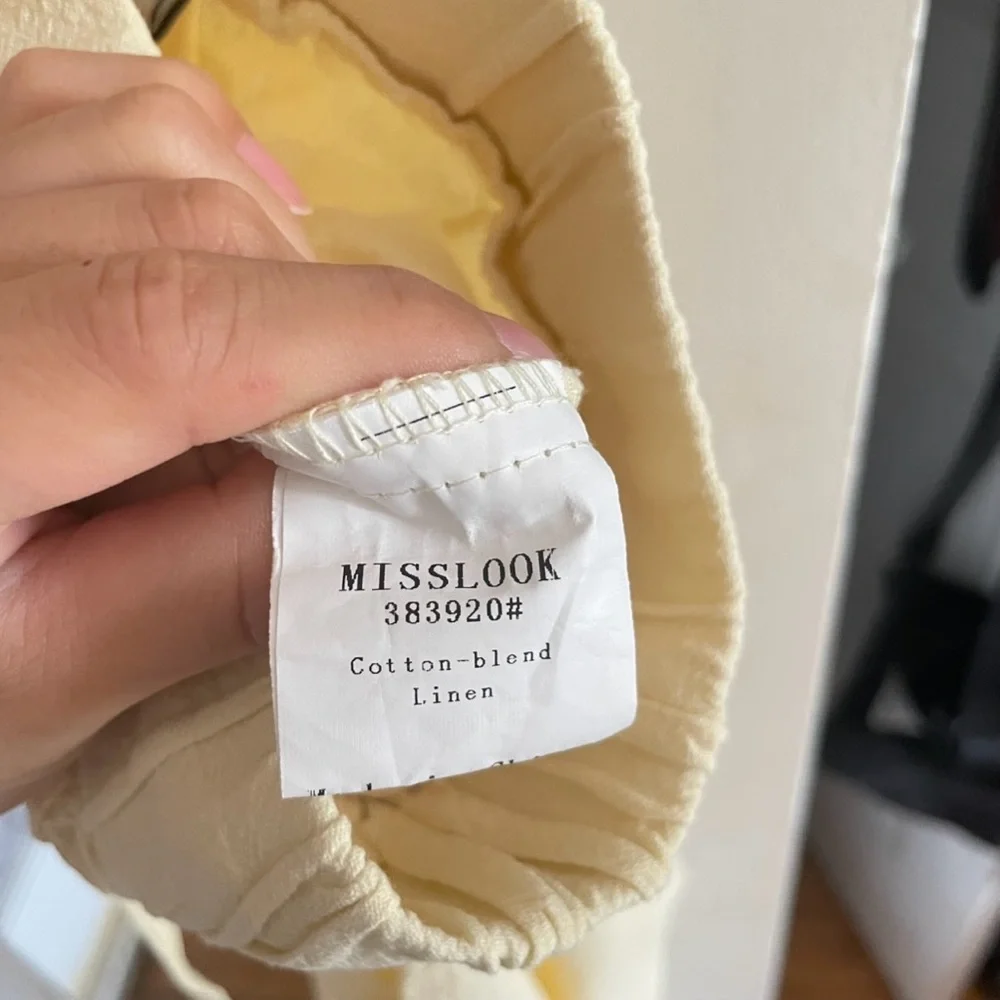 MISSLOOK Butter Yellow Cotton-Linen Wide Leg Pants - Picture 5 of 5